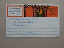 AUSTRALIA, used ill. prestamped aerogramme to Switzerland, CHRISTMAS 1967
