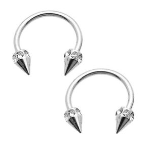 4PC 16G 3/8" Steel Spike Horseshoe Nose Septum Ear Tragus Helix Ring Nipplerings