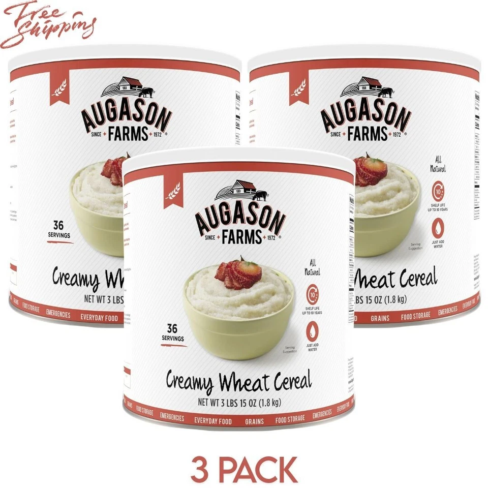 Augason Farms Creamy Wheat Cereal 3 lbs 15 oz No. 10 Can, 3 Pack