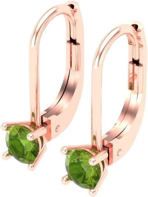 0.52 ctw Natural Green Peridot Gemstone Solid 10k Rose Gold Drop Dangle Earrings - Image 2 of 4