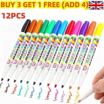 12 Colour White Board Marker Pens Pen Dry Eraser Easy Wipe Whiteboard Easy  Dry UK