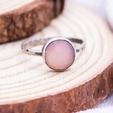 Natural Rose Cut Chalcedony Solitaire Engagement Ring 925 Sterling Silver Fine