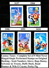 Warner Bros Looney Tunes Complete Set 5 MNH Scotts 3137 3204 3306 3391 & 3434  ~