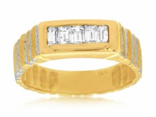 .53CT DIAMOND 14KT 2 TONE GOLD 3D 5 STONE BAGUETTE CHANNEL RECTANGULAR MENS RING