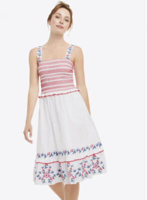 DRAPER JAMES  Taylor Smocked Dress in Embroidered Camellia $195 MEDIUM Worn 1x