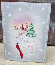 Vintage Used 1940's Chapel Tree Snow Path Christmas Greeting Card (EB10262)
