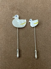 2-VINTAGE PEARL DUCK STICK  PINS - UNKNOWN IF REAL OR FAUX PEARL