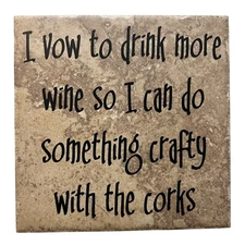 Funny Wine Coaster Decorative Ceramic Tile Wine Lovers Kitchen Decor 5 7/8 in