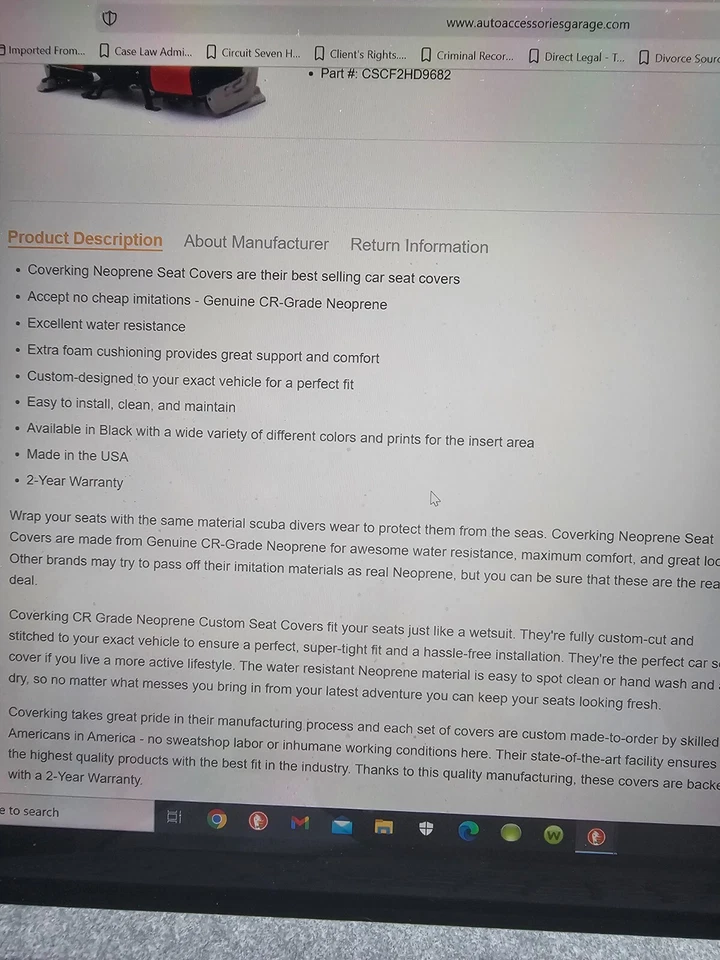 Cubiertas de asiento/reposacabezas de neopreno genuino grado CR 2015 Honda Civic SE Foto 4 de 4