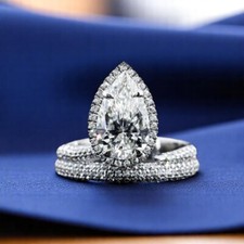 Engagement Diamond Ring Pear Cut Lab Grown 3.00 Ct IGI E F VVS2 14k White Gold