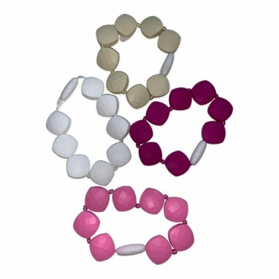 Lil Jumbl Bpa-Frei Baby Zahnen Armband BT015 Weiß Rosa Creme Lila Menge Von 4