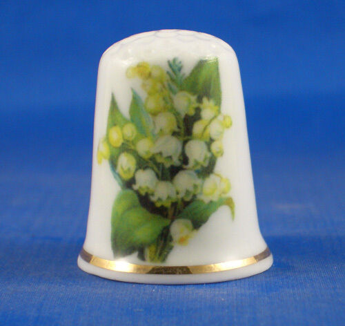 Birchcroft China Thimble -- Flowers -- Lily of the Valley -- Free Dome Box - Afbeelding 1 van 3