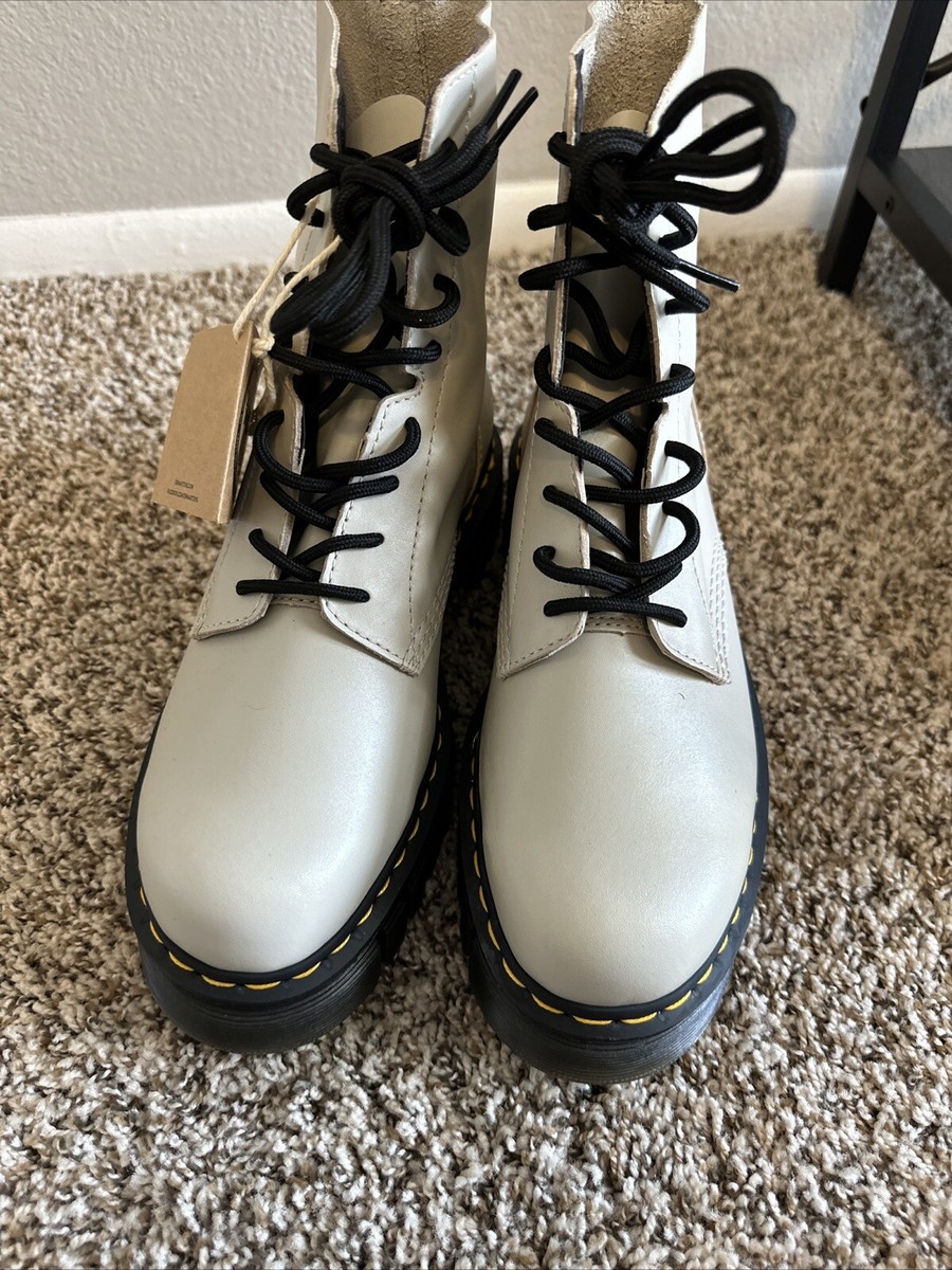 Dr Martens Audrick 8-Eye Boot Grey Platform Lace Up Leather