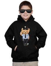 New Youth Policeman Bear F155 Black Hoodie Kids Police Officer Cadet Funny Panda