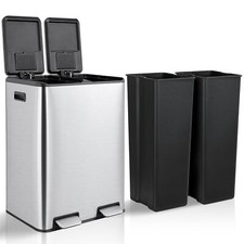 16 Gallon Stainless Steel Kitchen Trash Can Dual Compartment Garbage Can Silver