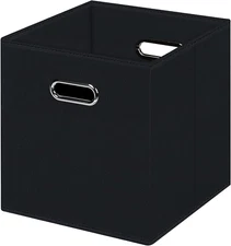 Black Foldable Storage Cubes Bins , Fabric Storage Box Cubes Organizer Baskets w