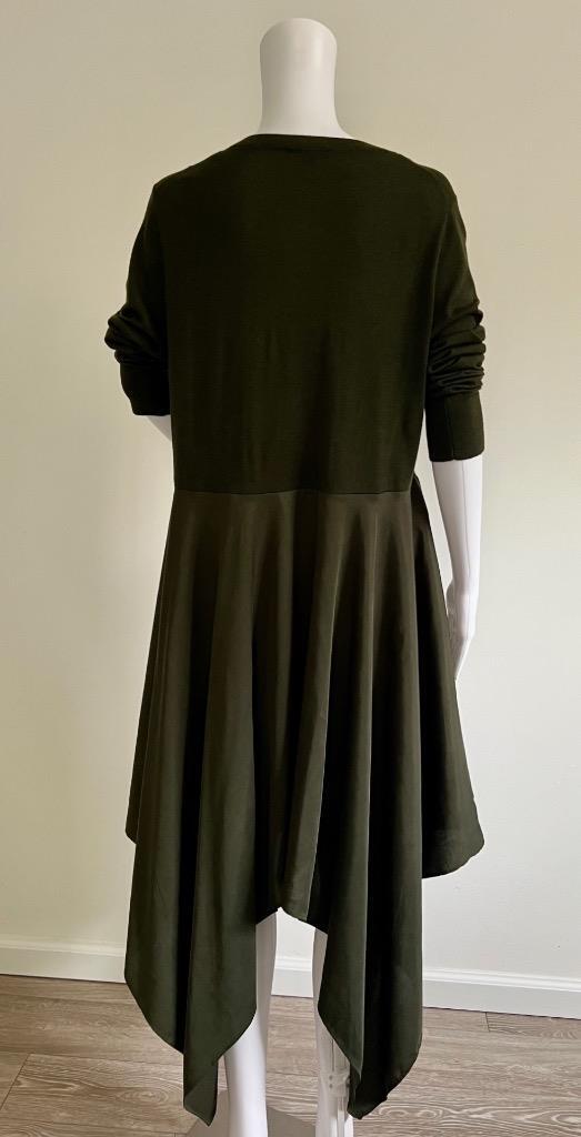 COS Forest Green 100% Wool Knit + 100% Lyocell Twill Asym. Hem Tunic Dress  Sz L