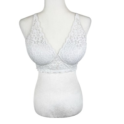 Maidenform Bra Women 40C White Floral Lace Wireless Lightly Padded T-Shirt Bra