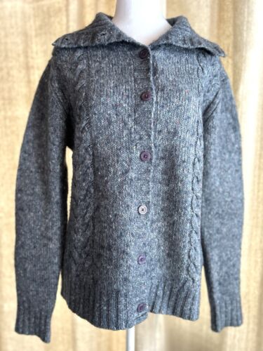 L. L. Bean Women's MEDIUM Cardigan Blue Cable Knit Button Cottage Fisherman Core - Picture 2 of 10