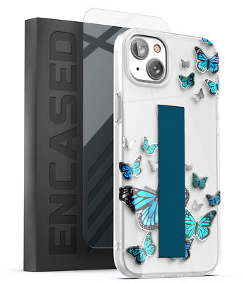 iPhone 14 Case with Strap Hand Holder Loop Phone Case - Blue Butterfly