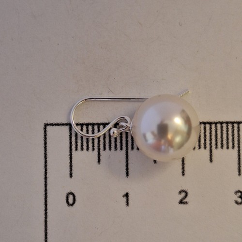 Large 12mm White Pearl Short Drop Dangle Earrings 100% 925 Sterling Silver Hooks - Picture 4 of 12