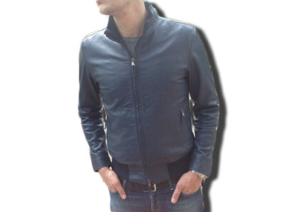 HERRENJACKE HANDGEFERTIGT, LEDERJACKE PERFORIERT BLAU MOD.TRAF015