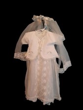 Vtg 4 Piece Christening Baptism Gown Slip Veil  Jacket Euro Size 40