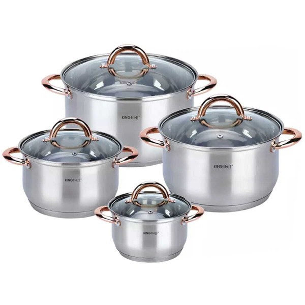 8-Teiliges Topfset Kochgeschirr Topfe Aus Edelstahl Kinghoff Rosegold KH-1763-image