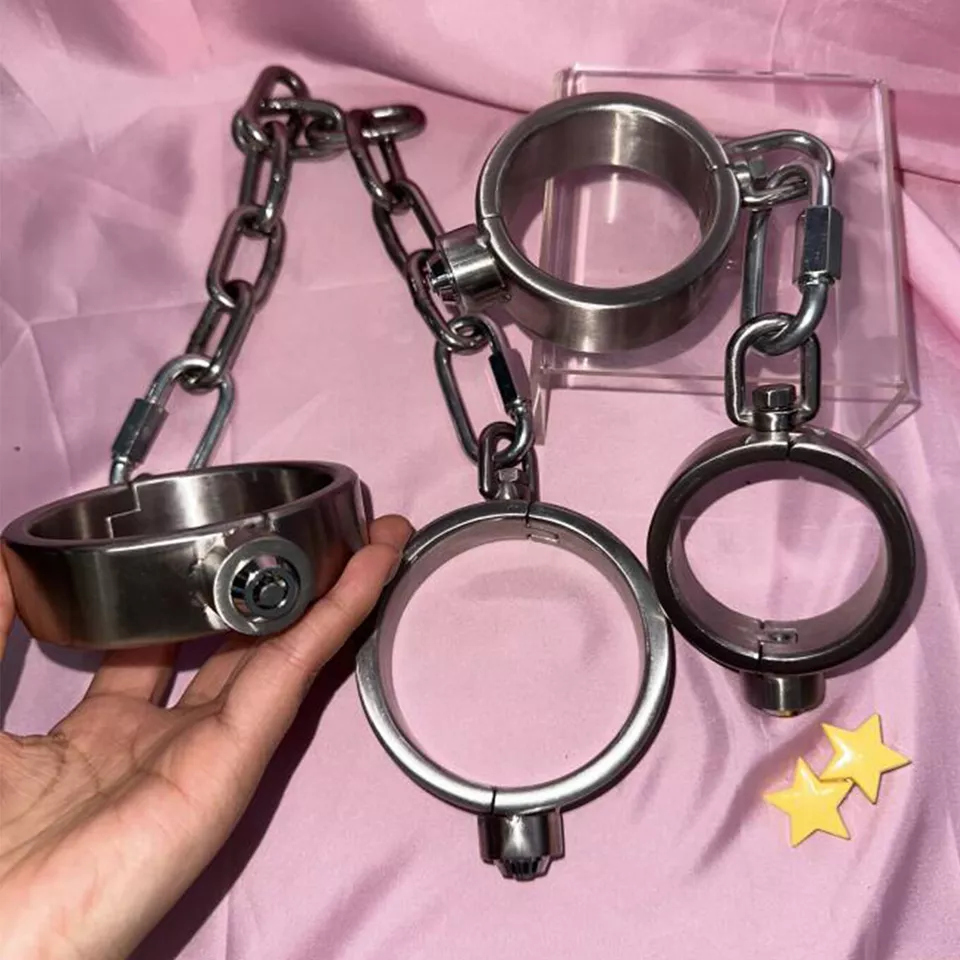 Heavy Duty Stainless Steel Bondage Neck Collar Handcuffs Ankle Cuffs Slave  BDSM | eBay UK