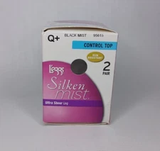 L'eggs Silken Mist Ultra Sheer Leg Q+ 2 Pair Control Top Black Mist 95615