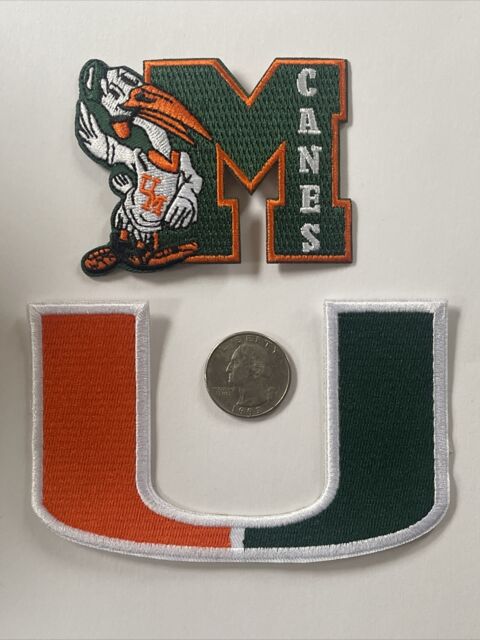 (2) University Of Miami Hurricanes Vintage Embroidered Iron On Patches patch lot