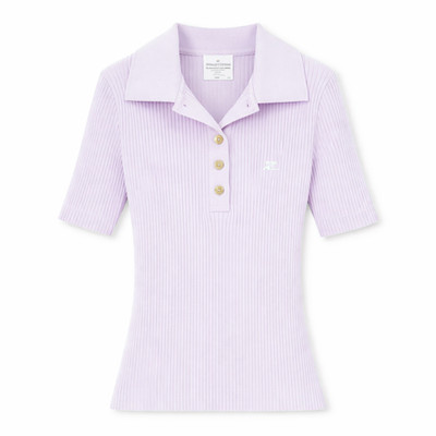 COURREGES Womens Rib Knit Polo Basic Blouse Purple Collared Buttoned L RRP 440