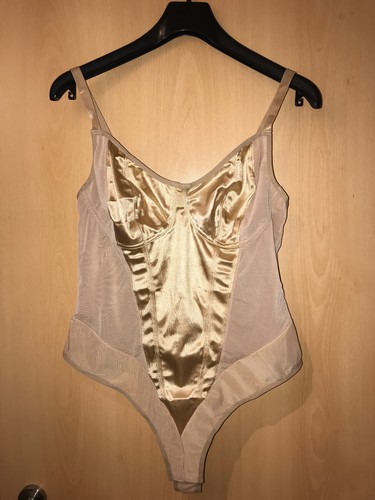 Body Miederbody Satin Satinbody Gr.2XL Stringbody beige transparent glänzend neu