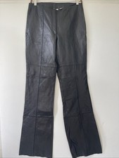 Wilsons Leather Black Wide Leg Pants Size 10 Flat Front Seam Detail High Rise10