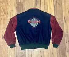 Vintage 90s Hard Rock Cafe   Miami  Save The Planet Suede Varsity Jacket/ Sz: M
