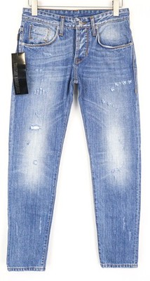 TAKESHY KUROSAWA Men Slim Jeans W30 Blue Pure Cotton Button Fly Distressed II