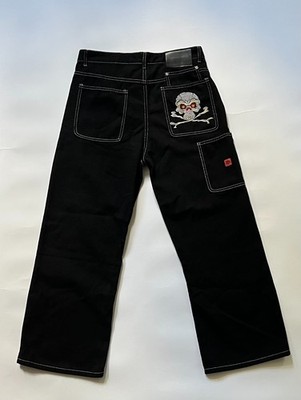 JNCO Jeans Black Wide Leg Skull Embroidered Pants Y2K Goth 90s