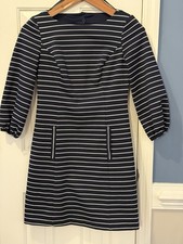 Eliza J Navy White Striped Knit A-Line Dress Square Neck Puff 4 Nautical