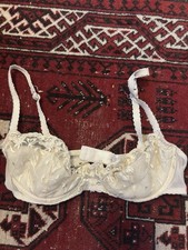 Vintage Victoria  s Secret cream/Ivory Mesh Embroidered Bra 36B Wedding Bridal