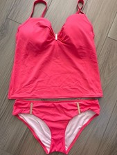 Victoria Secret Bright Pink Tankini Bikini 36C / Medium Bottom Gold Accent