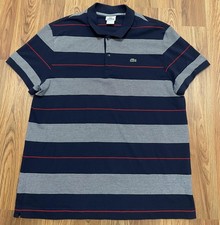 Lacoste Polo Shirt Mens 4XL Classic Fit Striped Blue Crocodile Logo