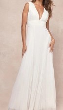 LULUS Forever Ivory Chiffon Lace Pleated Maxi Dress Size XS NWT