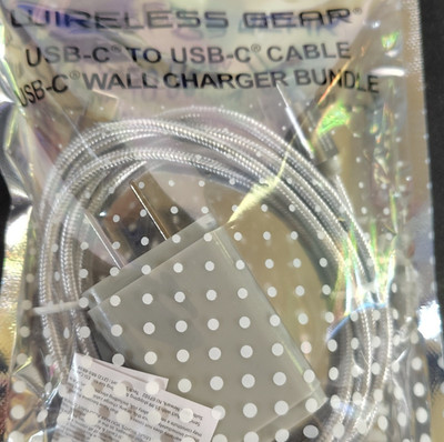 WirelessGear USB-C Wall Charger & Cable Bundle - Gray/White Polka Dot, 5ft