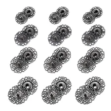 24 Sets Hollow Flower Snap Buttons, Press Buttons 15mm/18mm/20mm/24mm, Iron Grey