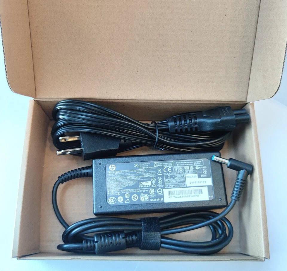 Genuine OEM HP 65W AC Adapter Charger blue tip 19.5V 3.33A Pavilion 710412-001 - Image 2 of 4