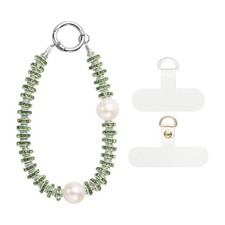 Crystal Beaded Phone Charm 14cm, Green - Cellphone Lanyard Strap Chain