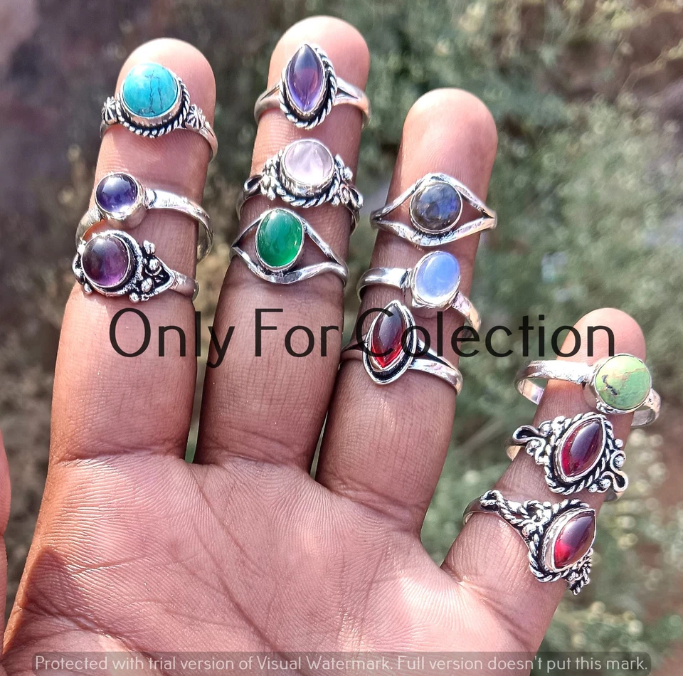 Лот ювелирных изделий кольца из серебра 925 пробы со светящимся аметистом и смешанными драгоценными камнями - Изображение 2 из 3