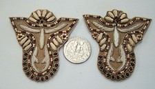 2 Vintage Collar Tips Round Wood Bead  Cork Gold Cording Hand Made Ornate