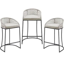 Home Square 3 Piece Metal and Polyester 25"H Counter Stool Set in Natural