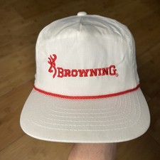 Rare VTG Browning White Red Adjustable Strap Rope Trucker Hat Cap Deer Retro 90s